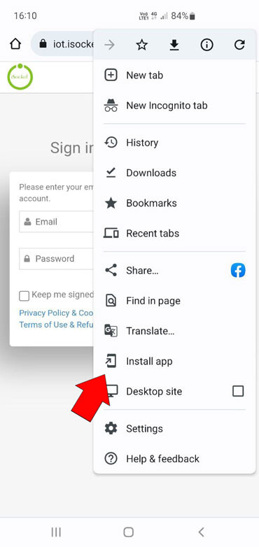 Install iSocket Android app from settings.