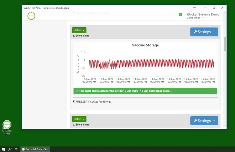 Vaccine storage monitoring in the app on Windows