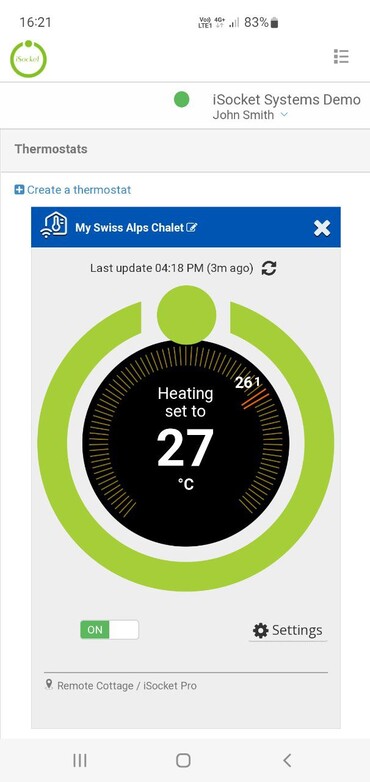 iSocket Thermostat in Android app